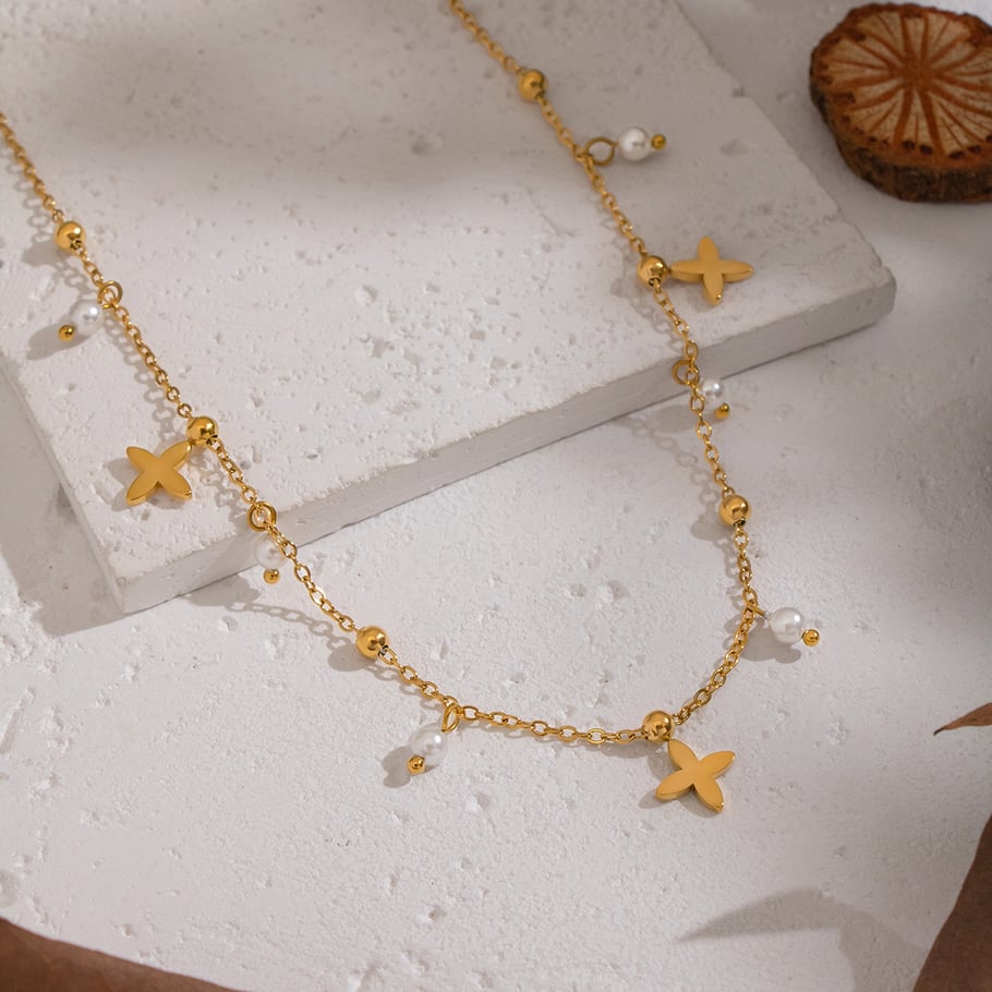 Collana con ciondolo a forma di croce in acciaio inossidabile color oro, 1 pezzo Immagine2