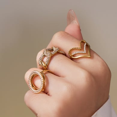 1 Piece Luxurious Heart Stainless Steel Gold Color Zircon Women's Gemstone Rings h5 Picture4