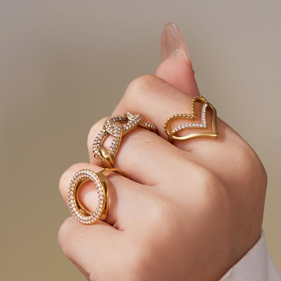 1 Piece Luxurious Heart Stainless Steel Gold Color Zircon Women's Gemstone Rings Picture4