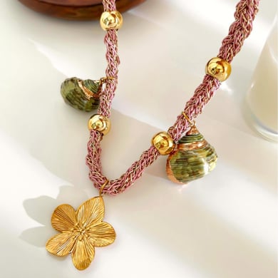 Collier pendentif en tissu coquillage et fleur, 1 pièce h5 Image5