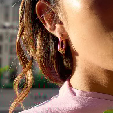 1 Pair Radiant Pink Rectangle Stainless Steel Gold Color Women's Hoop Earrings h5 Picture4