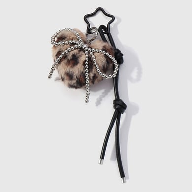 1 Piece Leopard Print Plush Heart Bag Charm h5 