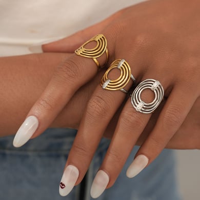 1 Stück Casual Circle Edelstahl Goldfarbene Statement-Ringe für Damen h5 Bild3