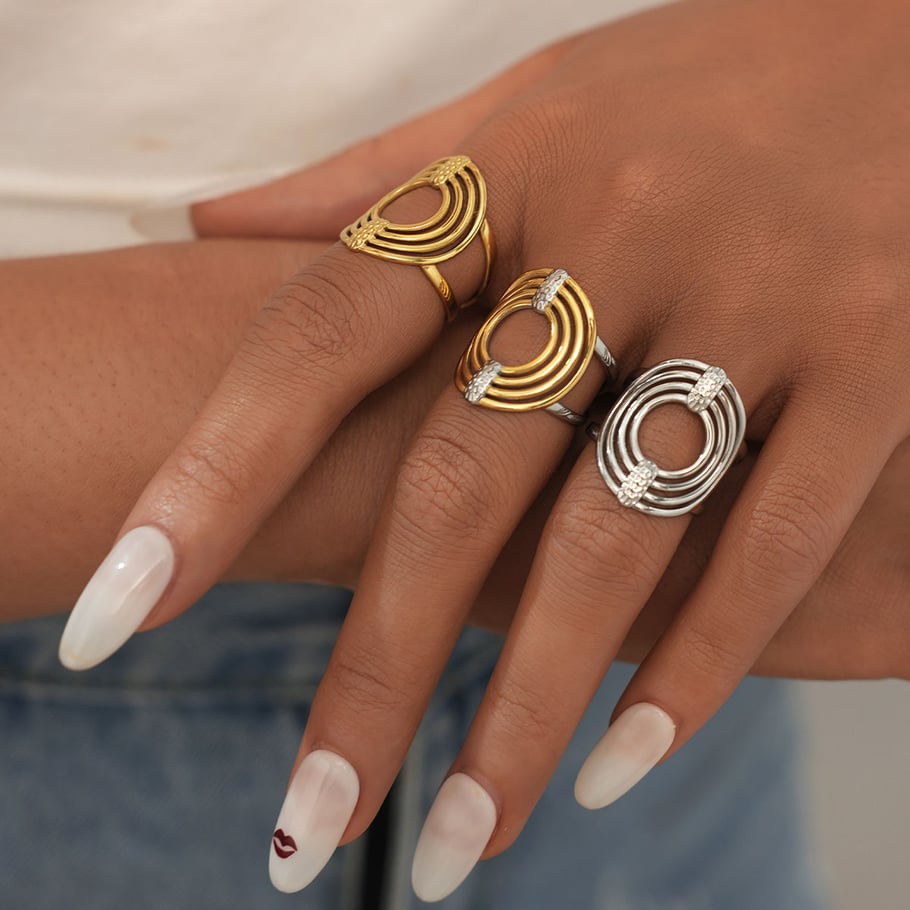 1 Stück Casual Circle Edelstahl Goldfarbene Statement-Ringe für Damen Bild3