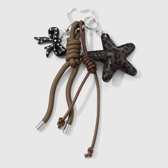 1 Piece Bow Knot Leather Leopard Print Star Bag Charm 2