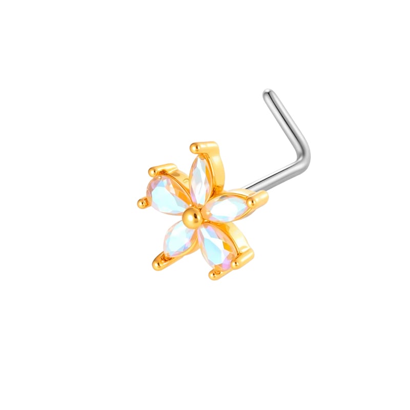 1 Piece Flower Butterfly Copper Gold Color Zircon Nose Stud