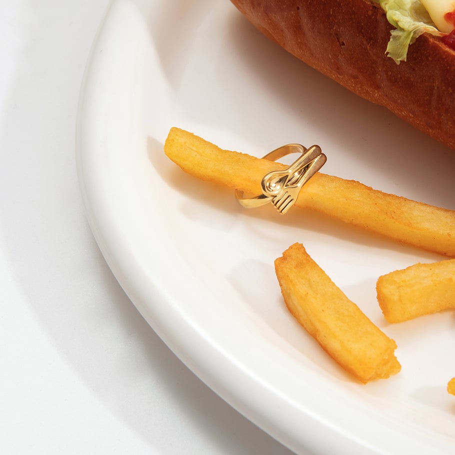 1 Piece Whimsical Knife&Fork Stainless Steel Gold Color Statement Rings h5Picture5