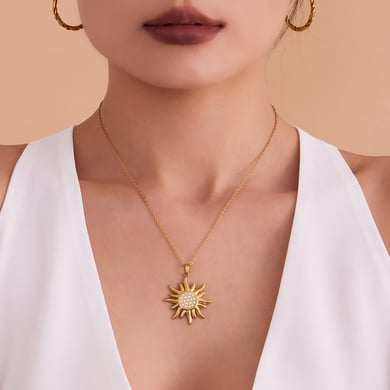 1 Piece Classic Sun Stainless Steel Gold Color Zircon Women's Pendant Necklaces h5 Picture2