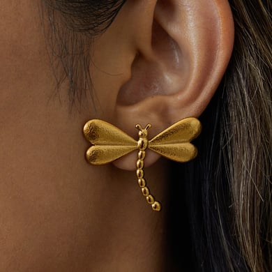 1 par de hermosos pendientes de botón de libélula de acero inoxidable color dorado para mujer h5 Imagen3