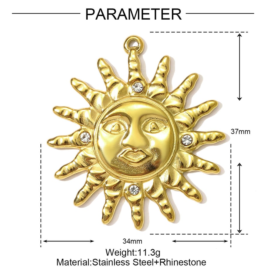 Pendentif classique soleil en acier inoxydable couleur or pour femme, 1 pièce Image2
