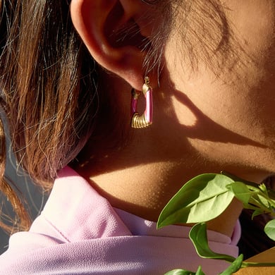 1 Pair Radiant Pink Rectangle Stainless Steel Gold Color Women's Hoop Earrings h5 Picture3