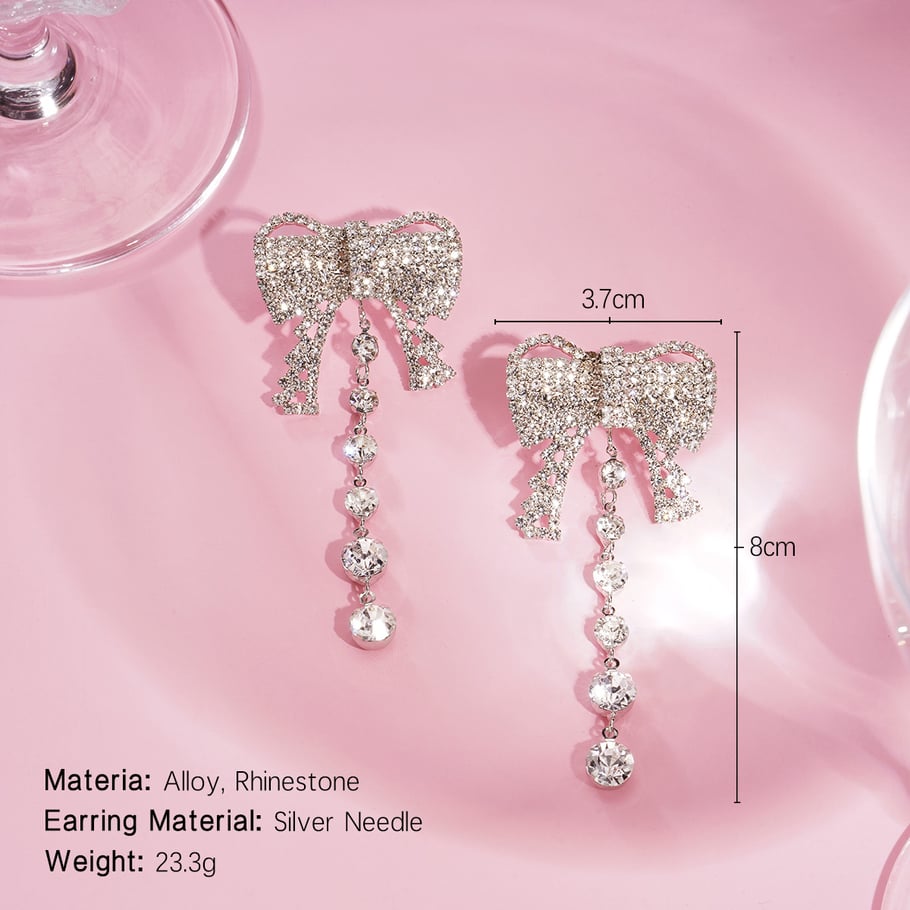 1 Pair Festive Series Bow Knot Alloy Drop Earrings