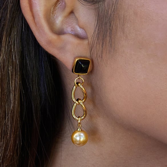 1 Paar wunderschöne Kettenohrringe aus Edelstahl in Goldfarbe für Damen