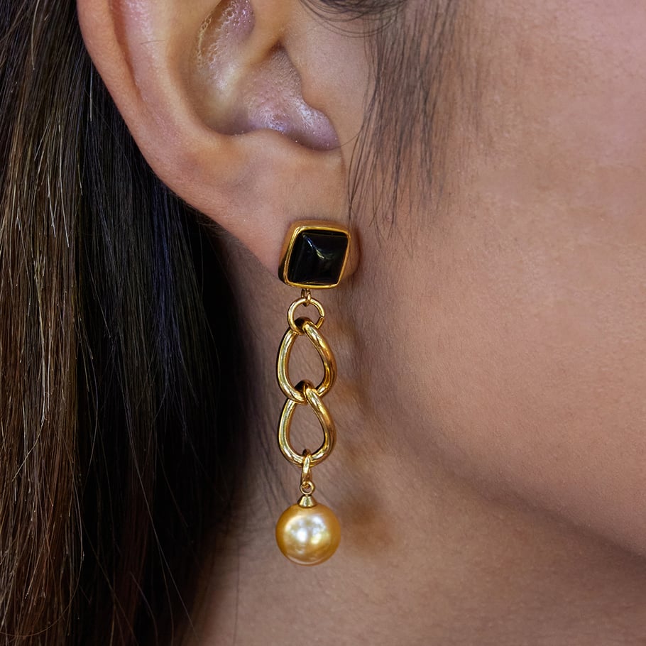 1 Paar wunderschöne Kettenohrringe aus Edelstahl in Goldfarbe für Damen h5Bild3