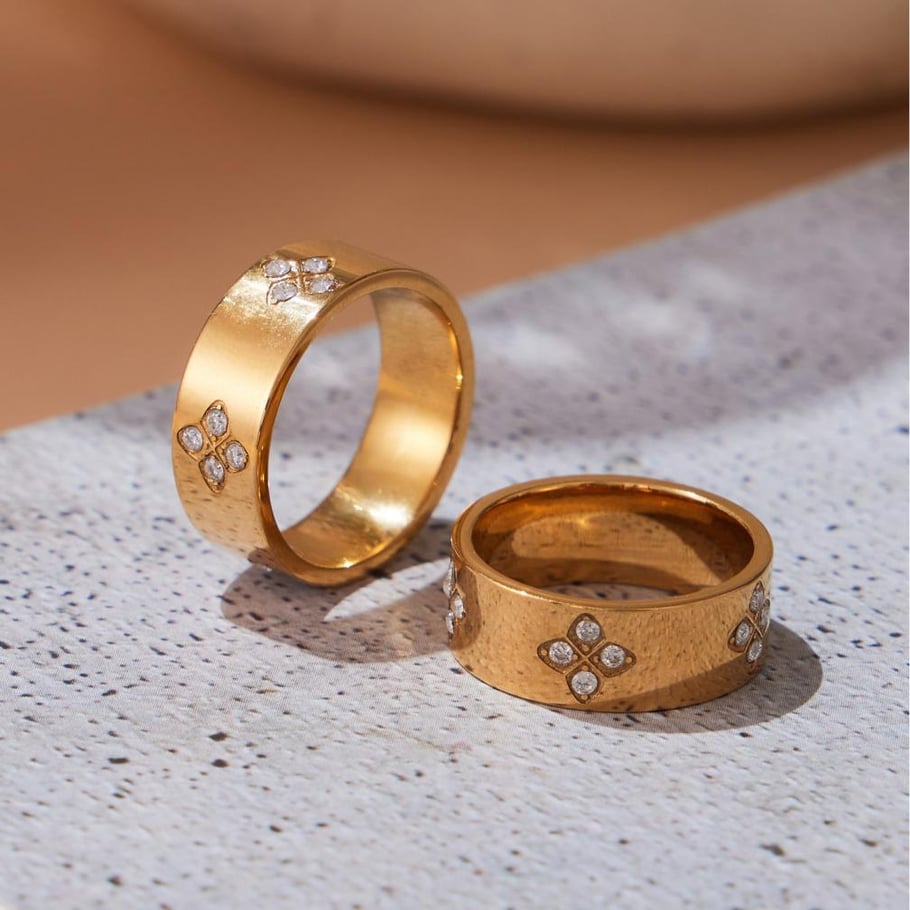 1 Piece Delicate Flower Stainless Steel Gold Color Zircon Women's Gemstone Rings Picture7