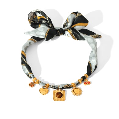 Set di 1 collane in tessuto con pietra naturale color oro h5 