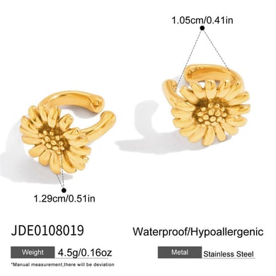 1 Pair Sophisticated Flower Stainless Steel Gold Color Women's Ear Cuffs h5 Picture2
