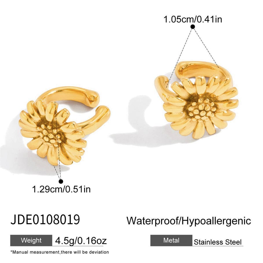 1 Pair Sophisticated Flower Stainless Steel Gold Color Women's Ear Cuffs h5Picture2