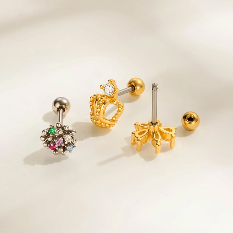 1 stuk bloem koper goud kleur zirkoon piercing oorbel Afbeelding3