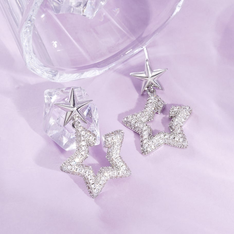 1 Pair Festive Series Star Copper Drop Earrings Picture4