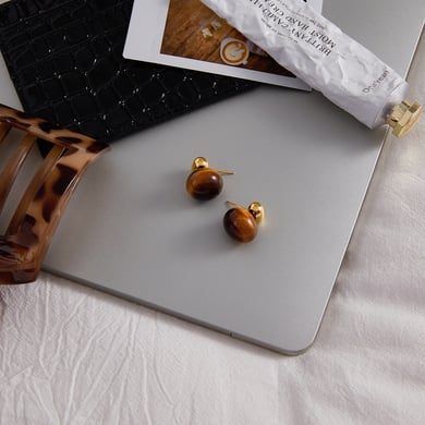 1 Pair Classic Oval Stainless Steel Gold Color Natural Stone Women's Stud Earrings h5 Picture5