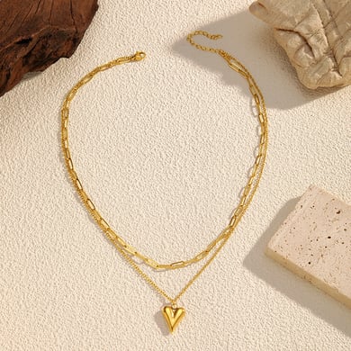 1 Piece Heart Stainless Steel Gold Color Layered Necklace h5 Picture2