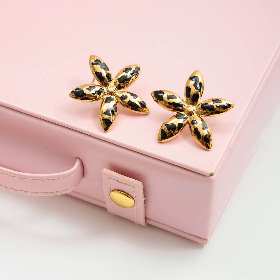 1 Paar Sexy Blume Leopardenmuster Edelstahl Gold Farbe Damen Ohrstecker Bild4