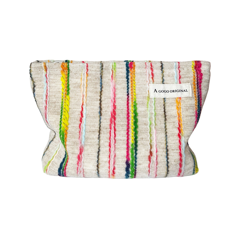 1 bolsa de maquillaje para mujer con diseño de rayas de arcoíris y bloques de color Imagen5