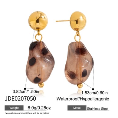 1 paio di orecchini pendenti da donna in acciaio inossidabile color oro con stampa leopardata h5 Immagine2