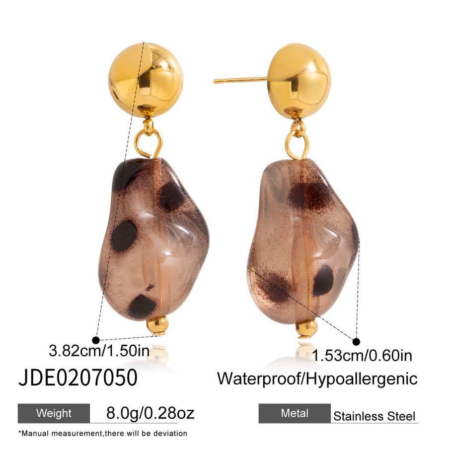 1 paio di orecchini pendenti da donna in acciaio inossidabile color oro con stampa leopardata Immagine2