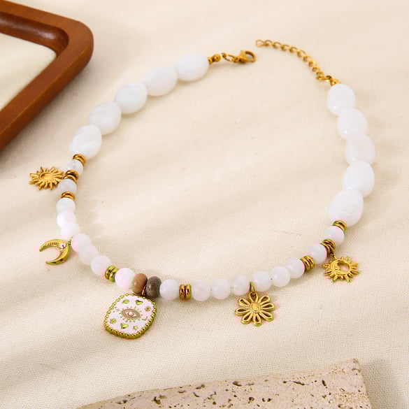 1 Piece  Retro Devil's Eye Sun Beads Acrylic  Gold Color  Women's Pendant Necklaces 2