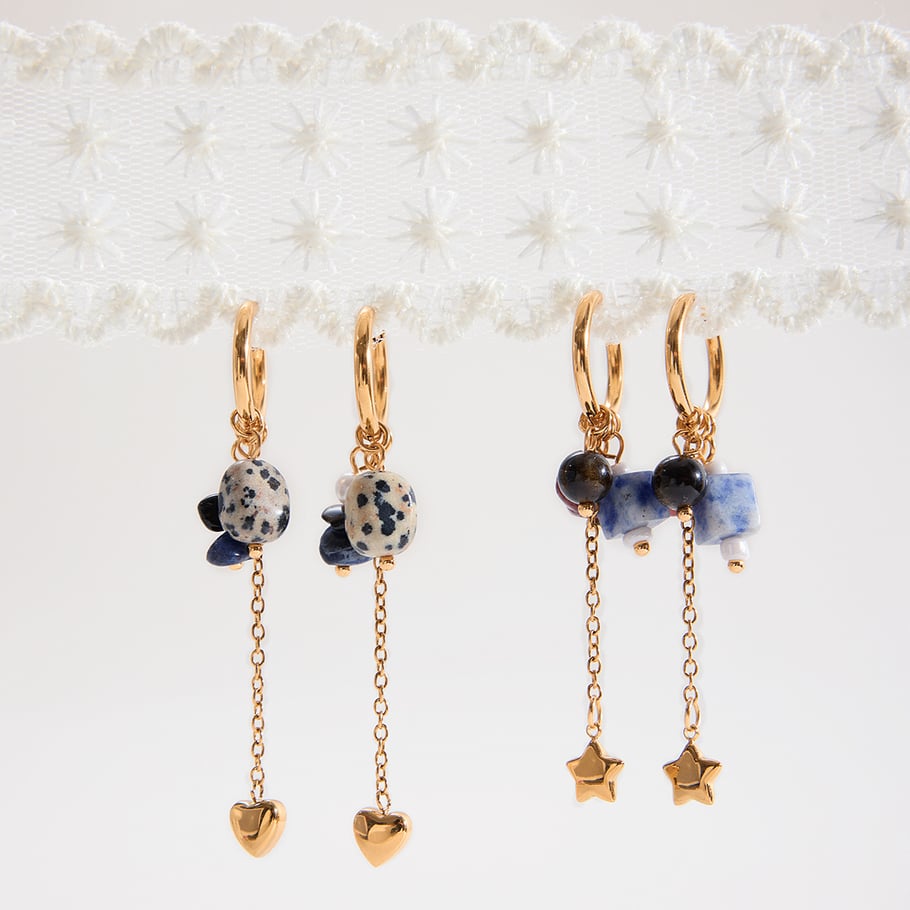 Pendientes colgantes de acero inoxidable con piedra natural y estrella de diseño para mujer, 1 pieza h5Imagen6