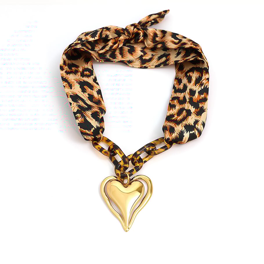 1 Stück Retro Herz Leopardenmuster Edelstahl Gold Farbe Damen Kettenarmbänder 