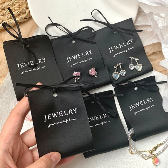 Black Soft Cloth Jewelry Packaging Ribbon Card Customized Logo Available