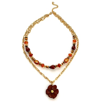 Collar en capas de acrílico color dorado con flores de resina de 1 pieza h5 