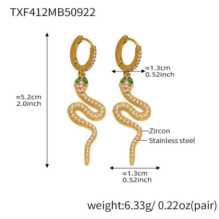 Sophisticated Snake Stainless Steel Gold Color Zircon Women's Jewelry Sets Picture2