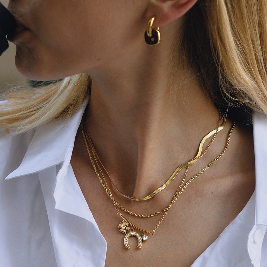 Luxurious Horseshoe-shaped Stainless Steel Gold Color Zircon Women's Jewelry Sets h5Picture4