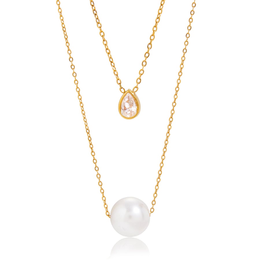 1 Piece Elegant Bead Stainless Steel Gold Color Women's Pendant Necklaces 