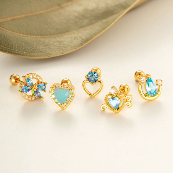 1 Stück Herz Kupfer Gold Farbe Zirkon Piercing Ohrring 2