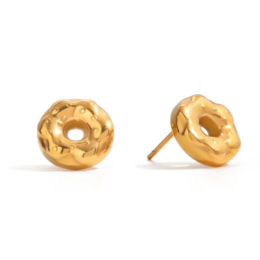 1 Paar süße Donut-Ohrstecker aus Edelstahl in Goldfarbe für Damen
