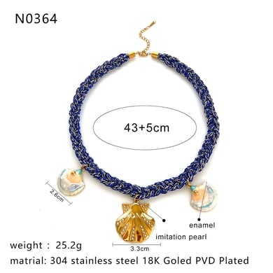 Collier pendentif en tissu coquillage et fleur, 1 pièce h5 Image2