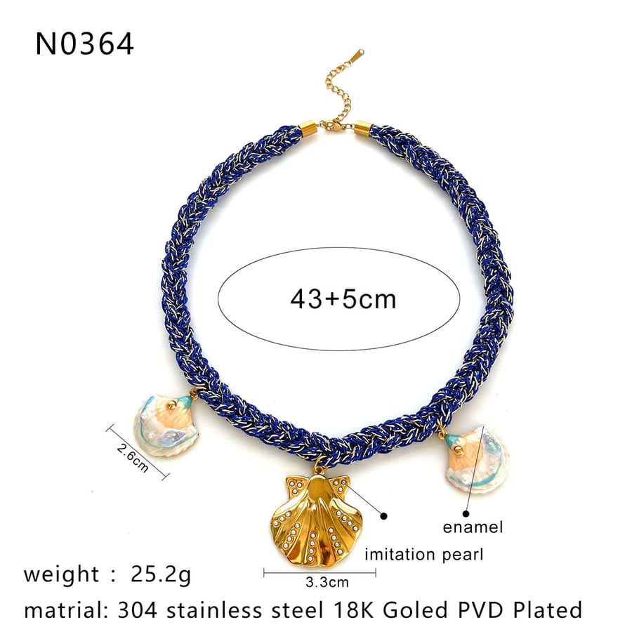 Collier pendentif en tissu coquillage et fleur, 1 pièce Image2