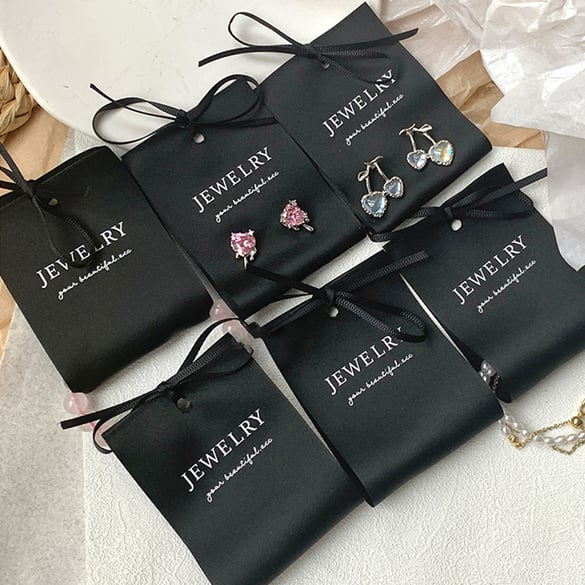 Black Soft Cloth Jewelry Packaging Ribbon Card Customized Logo Available 2