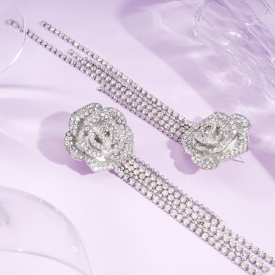 1 Pair Festive Series Rose Tassel Alloy Dangle Earrings h5 Picture2
