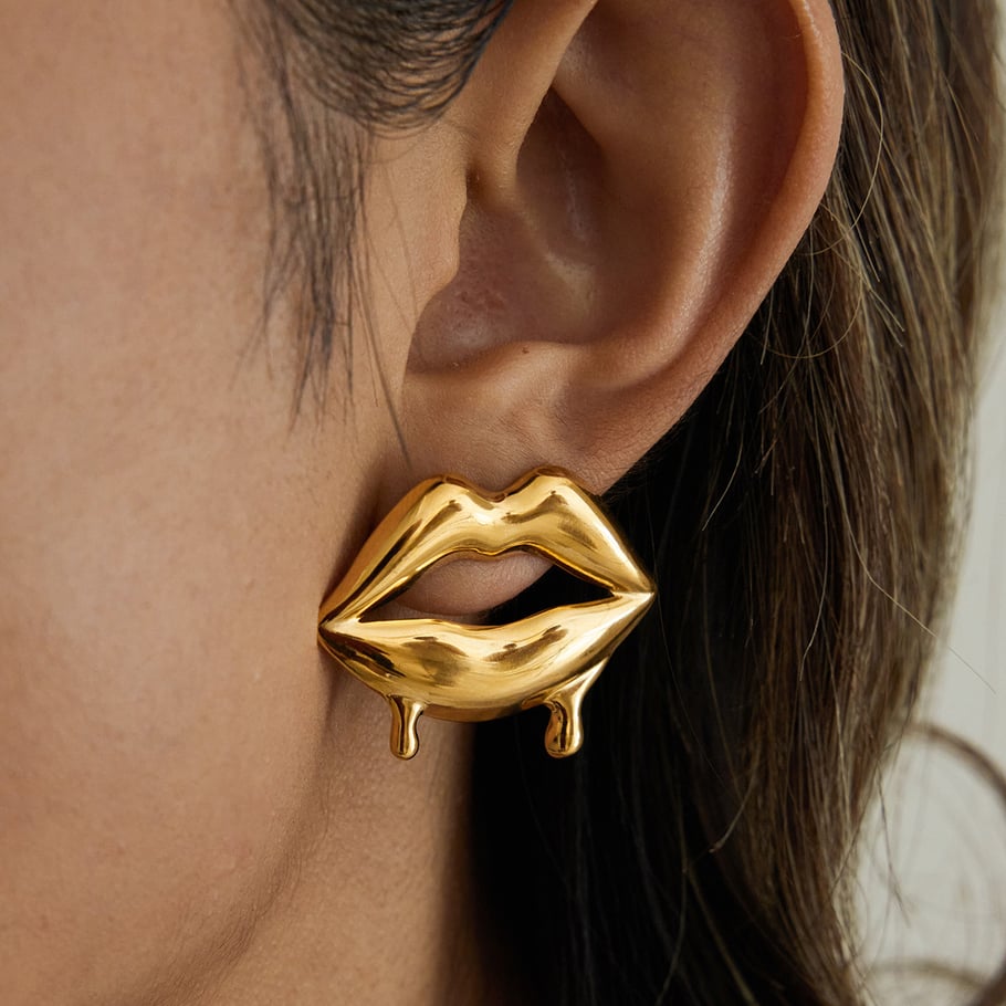 1 Pair Classic Lips Shape Stainless Steel Gold Color Women's Stud Earrings Picture4