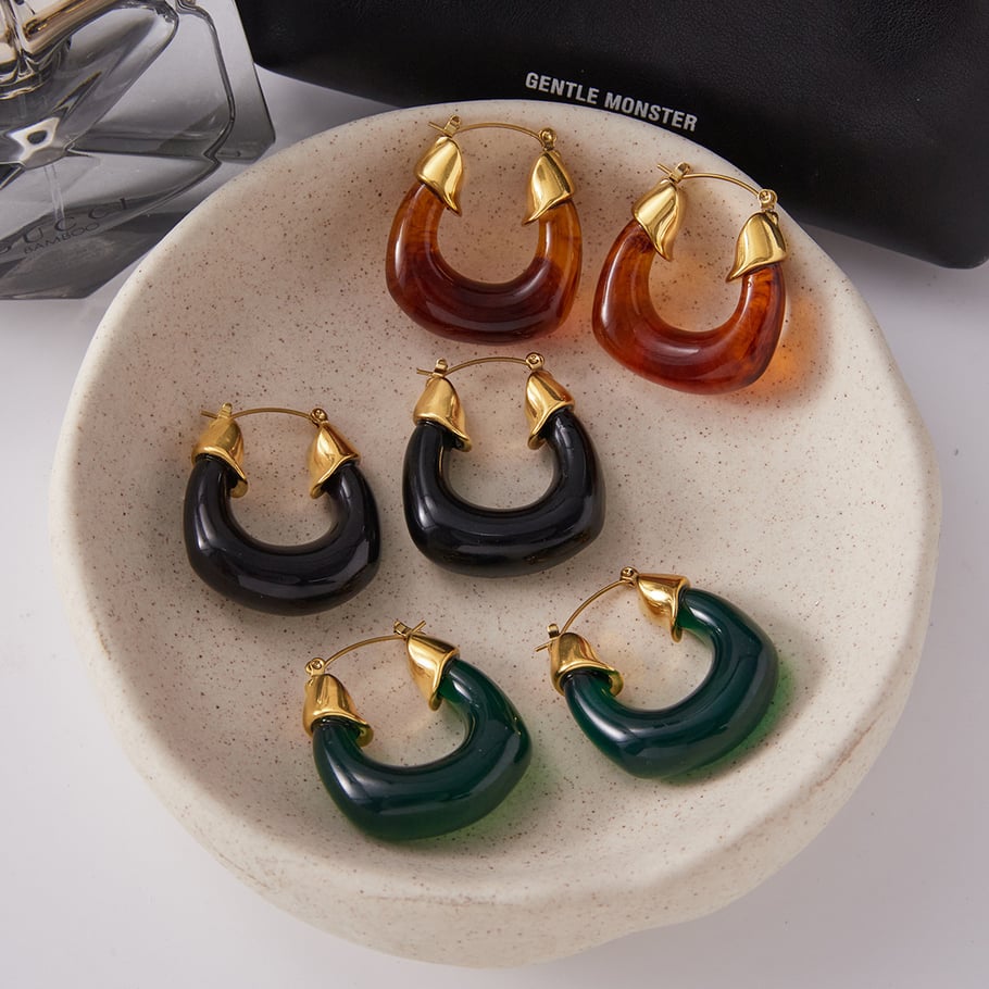 1 Pair Retro Gradient Color Resin Women's Hoop Earrings h5Picture4