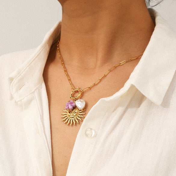 1 Piece Sun Stainless Steel Gold Color Pendant Necklace