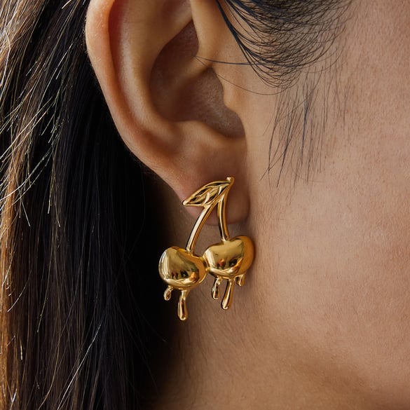 1 Pair Romantic Cherry Stainless Steel Gold Color Women's Stud Earrings 2