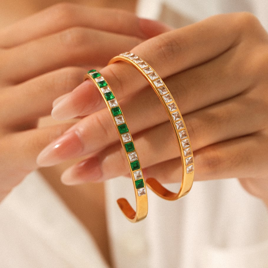 1 stuk luxe serie roestvrijstalen armband met gouden zirkonia h5Afbeelding4
