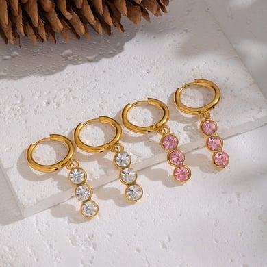 1 paio di orecchini pendenti in acciaio inossidabile color oro con zirconi h5 Immagine2